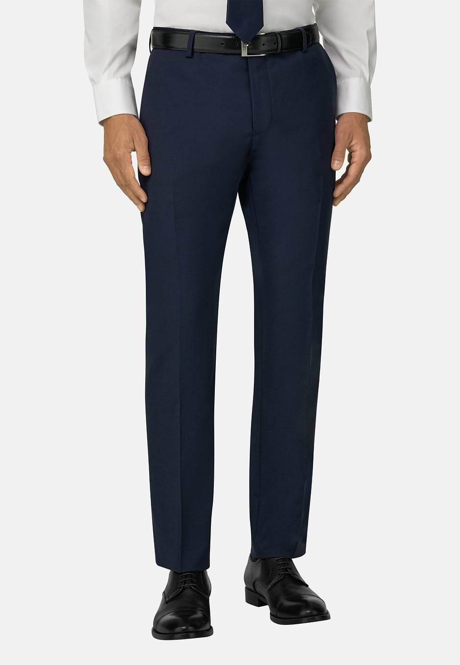 Micro patterned stretch wool trousers, Navy blue, hi-res