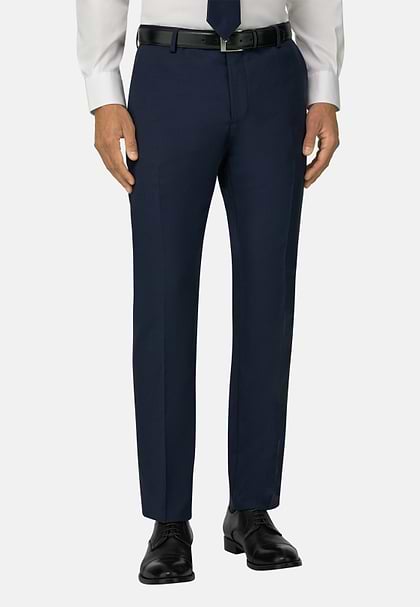 Micro patterned stretch wool trousers, Navy blue, hi-res