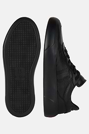 Tumbled Leather Trainers With Logo, Black, hi-res
