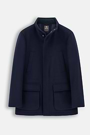 Car Coat Padded in Wool Cashmere, Navy blue, thumb, 6