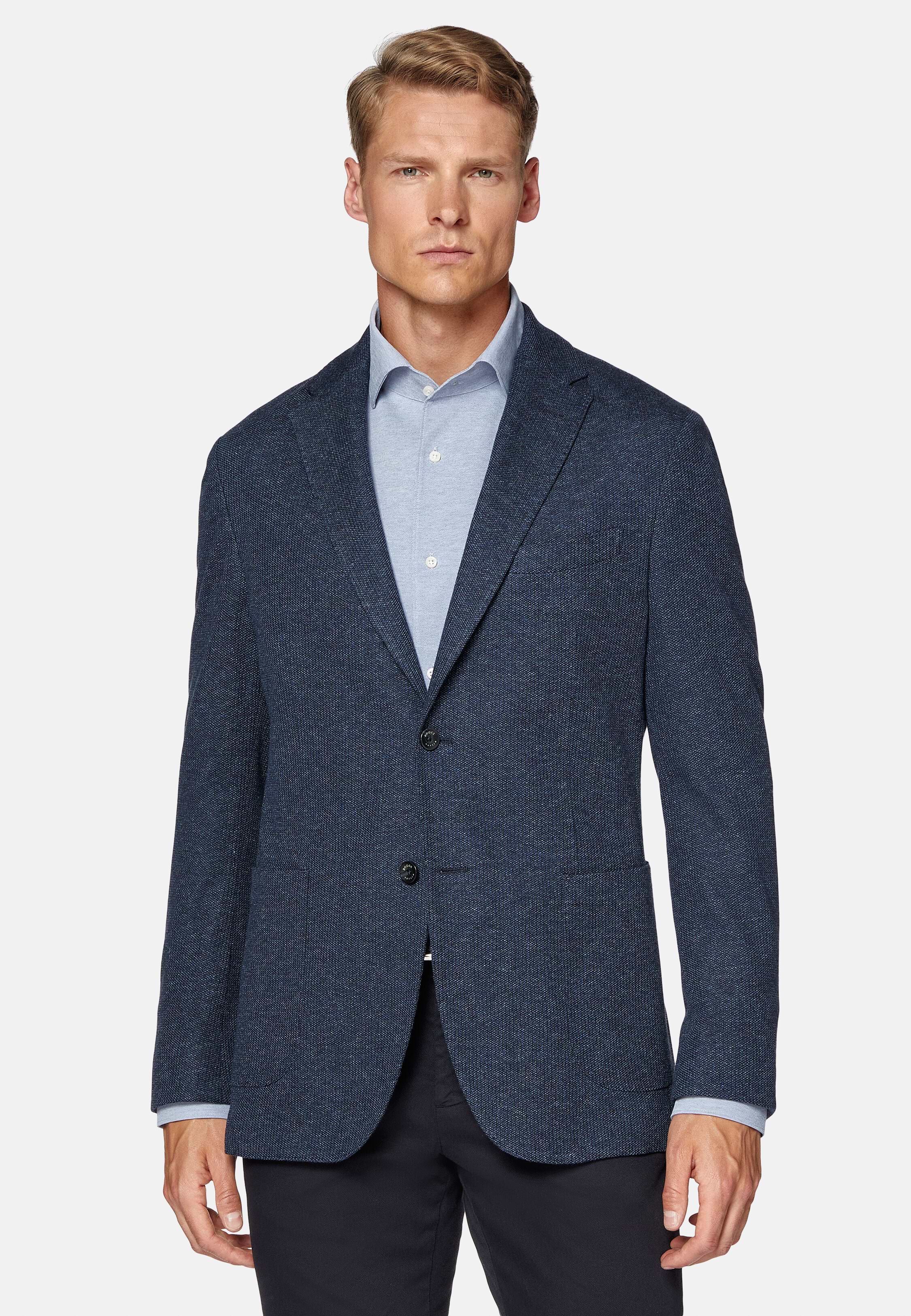 Men's B Jersey Navy Blue Jacket in Cotton and Wool Blend | Boggi