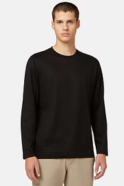 Long-sleeved Pima Cotton Jersey T-shirt, Black, hi-res
