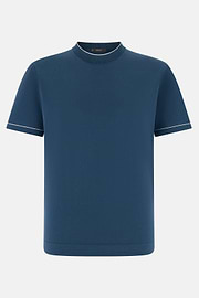 Strick-T-Shirt Aus Baumwollkrepp, Blau, thumb, 5