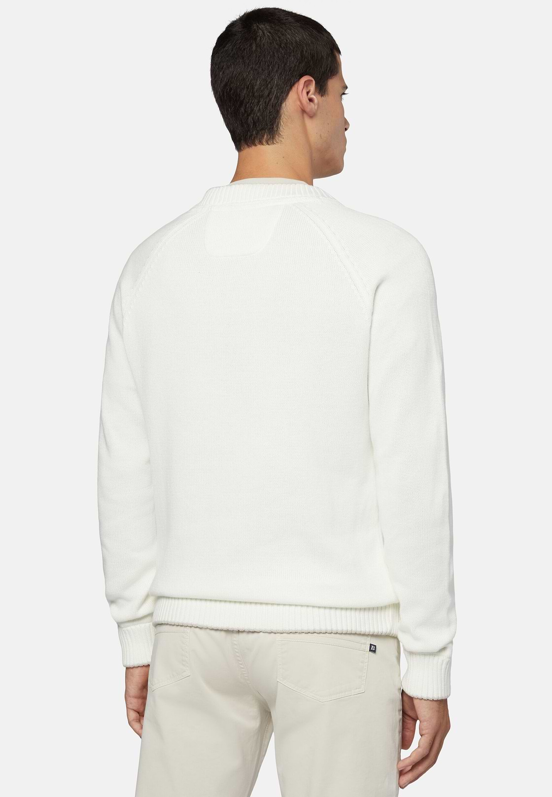 White V Neck Jumper In Organic Cotton, White, hi-res