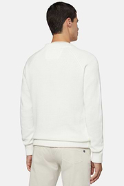 White V Neck Jumper In Organic Cotton, White, hi-res