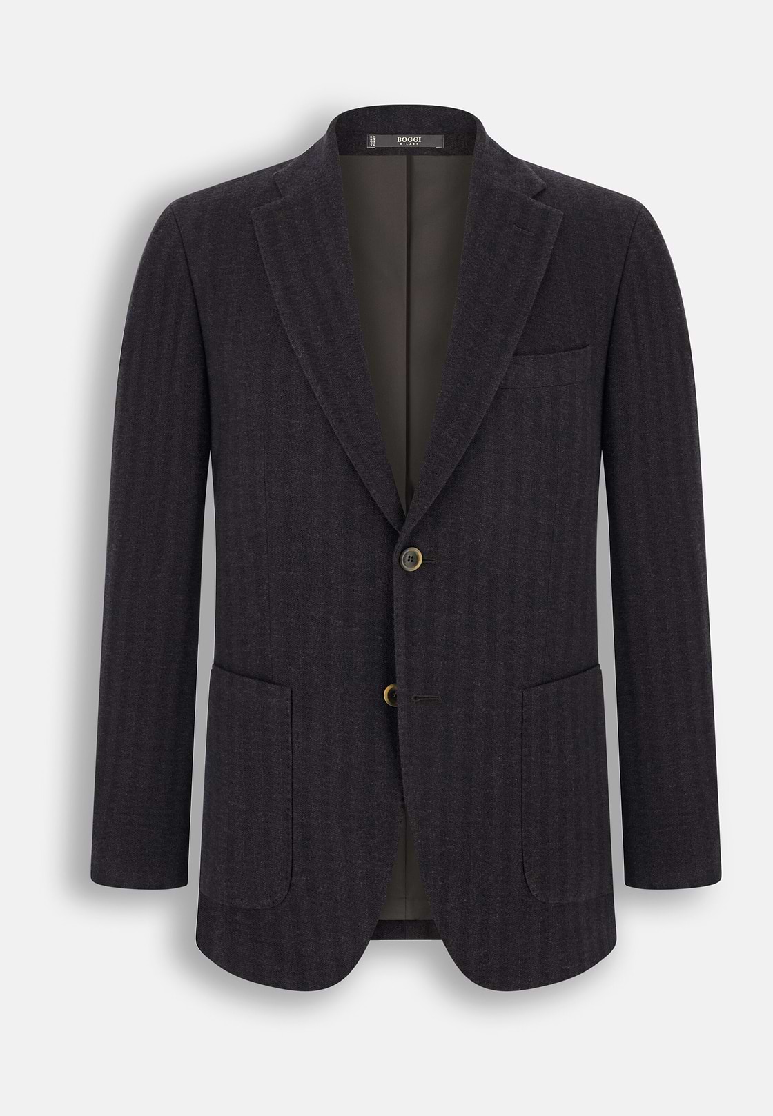 Blazer Herringbone in Cotton and Wool B Jersey, Dark brown, hi-res, 6