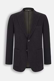 Blazer Herringbone in Cotton and Wool B Jersey, Dark brown, thumb, 6