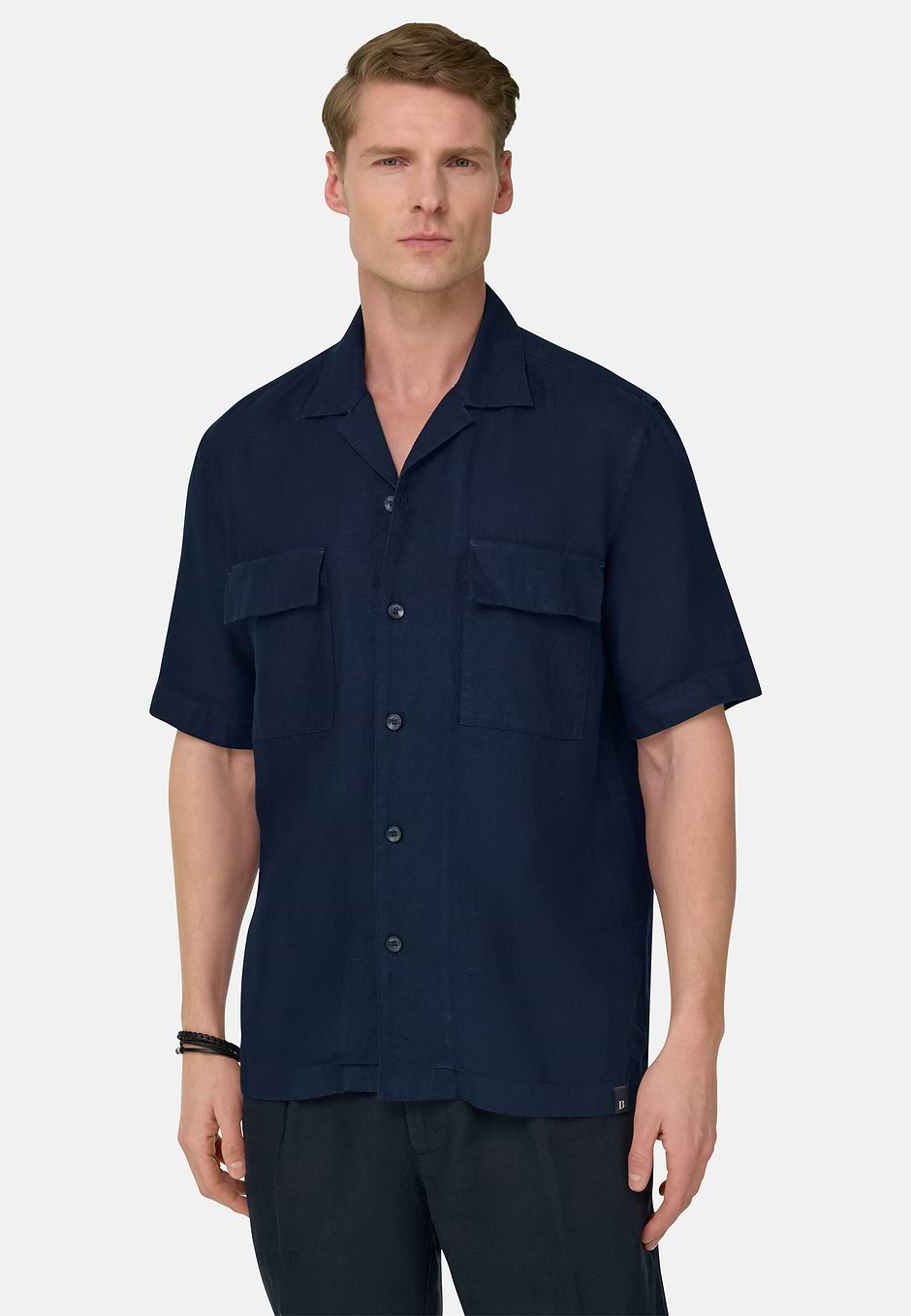 Sobrecamisa Cuello Cubano De Lino, Azul  Marino, hi-res