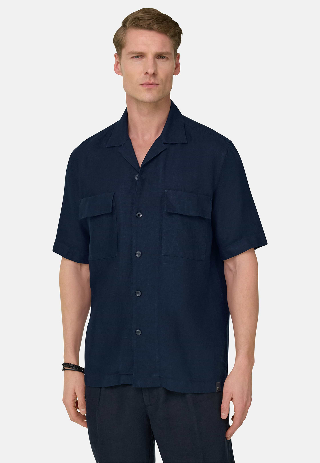 Linen Camp Overshirt, Navy blue, hi-res, 2