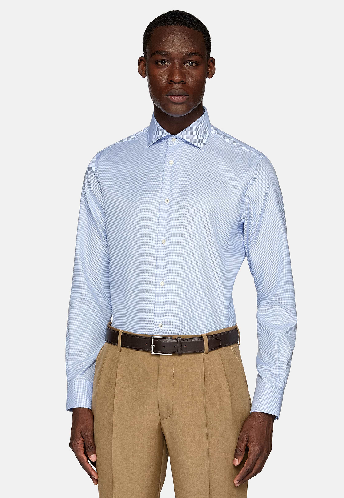 Chemise Pied De Poule En Coton Dobby Slim Fit Homme Boggi Milano
