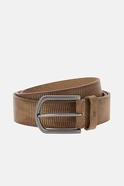 Gegraveerde lederen riem, Taupe, thumb, 1