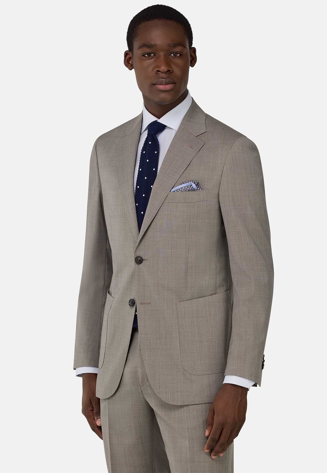 Micro Pattern Suit in Pure Wool, Taupe, hi-res