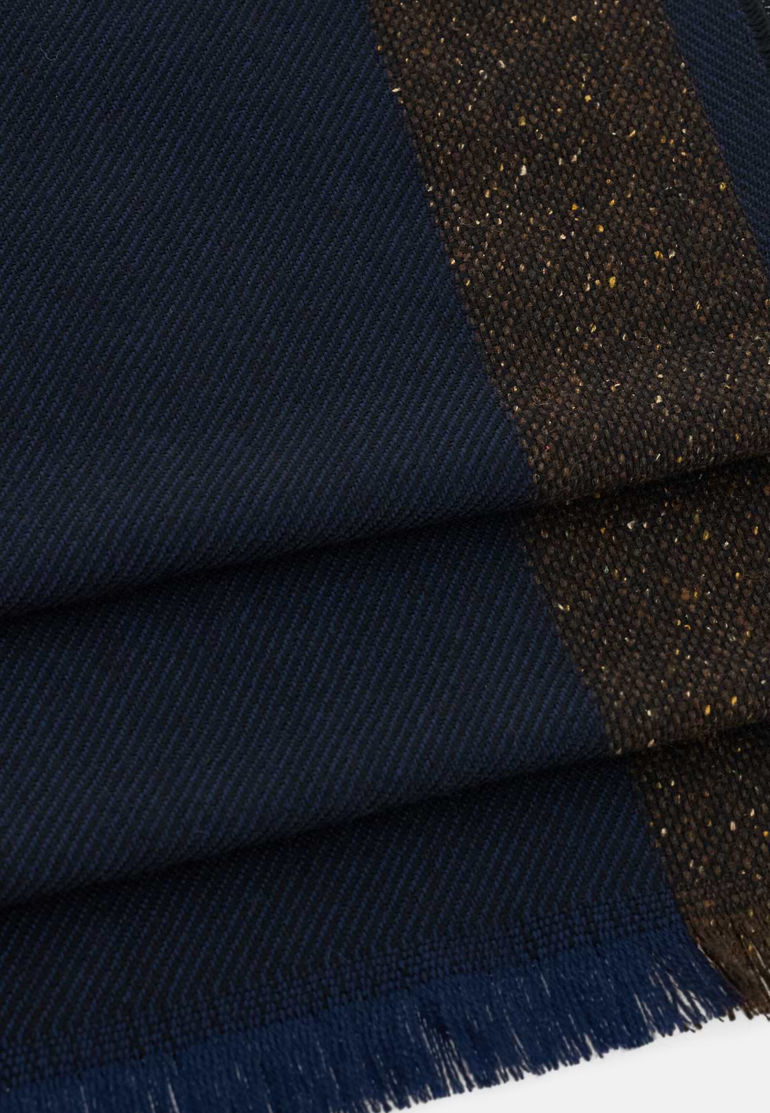 Scarf with Contrasting Stripes in Wool Blend, Navy blue, hi-res, 3