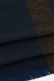 Scarf with Contrasting Stripes in Wool Blend, Navy blue, thumb, 3