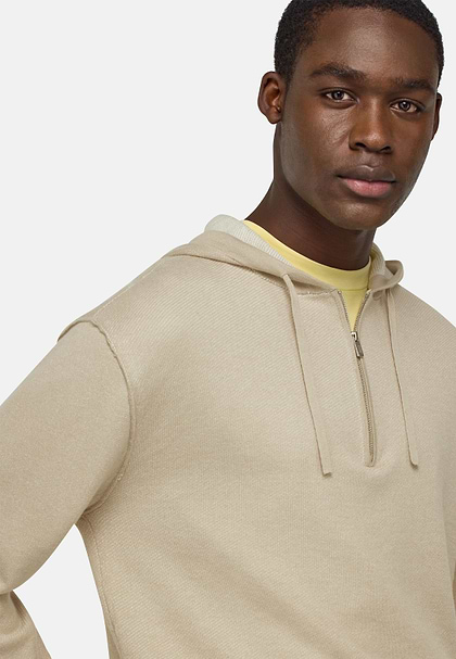 Maglia Mezza Zip In Cotone Seta Cashmere, Sabbia, hi-res