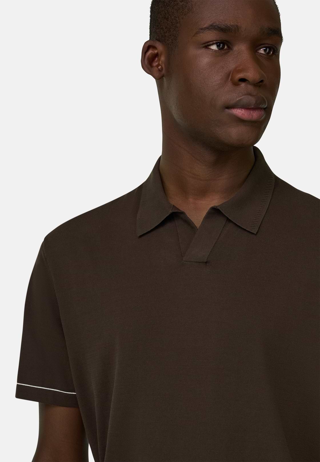 Strick-Poloshirt Aus Baumwollkrepp, Dunkelbraun, hi-res, 4