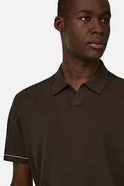 Strick-Poloshirt Aus Baumwollkrepp, Dunkelbraun, thumb, 4