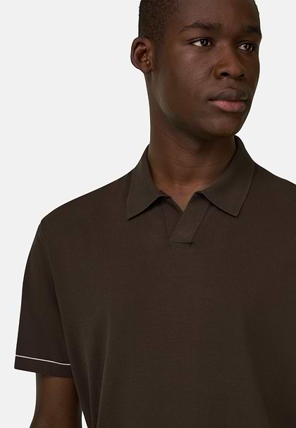Strick-Poloshirt Aus Baumwollkrepp, Dunkelbraun, hi-res