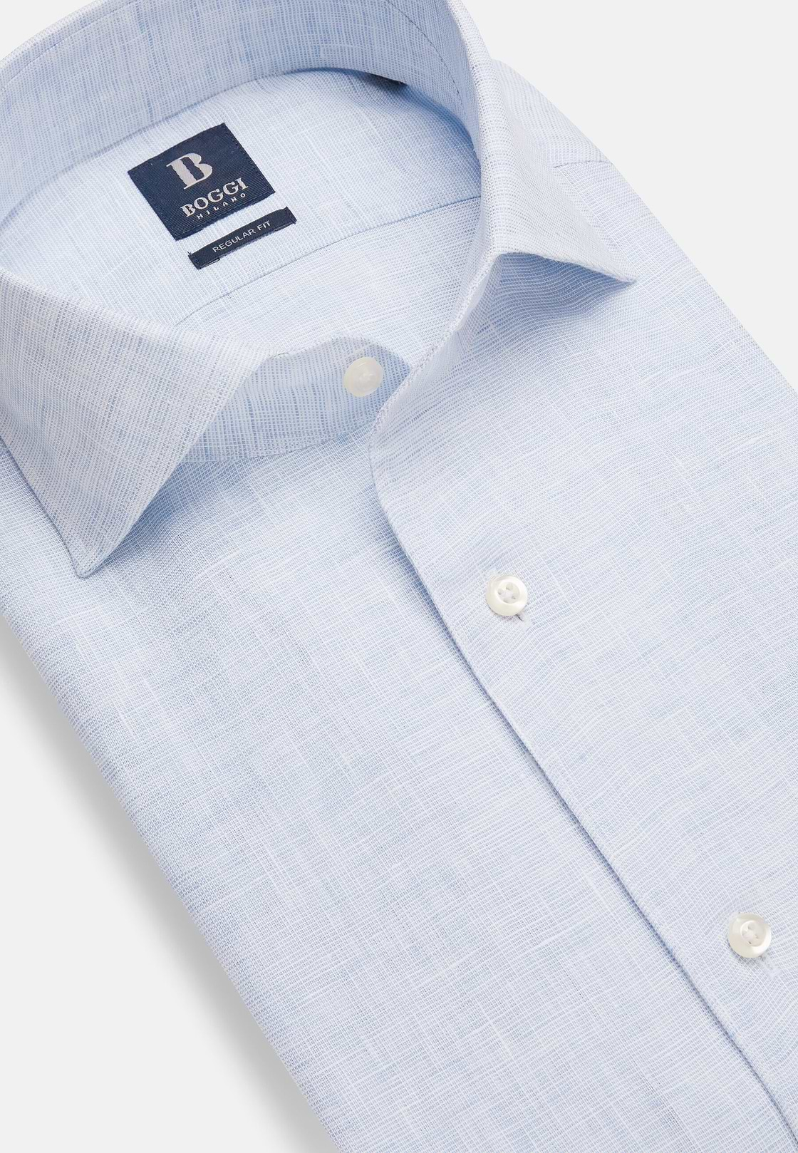 Regular Fit Sky Blue Linen Shirt, Light Blue, hi-res