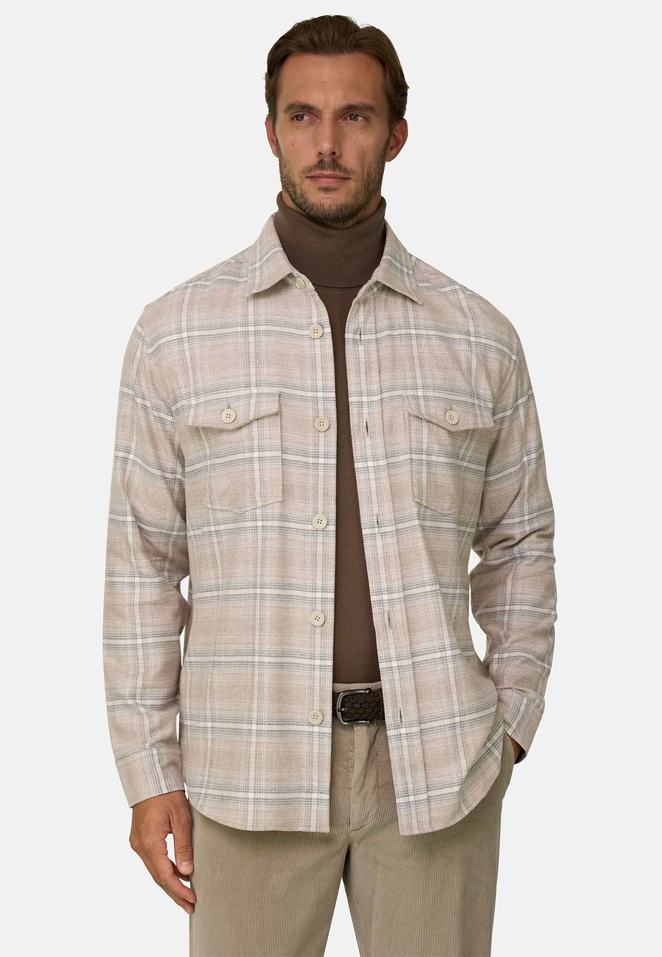 Surchemise À Carreaux en Flanelle de Coton, Beige, hi-res