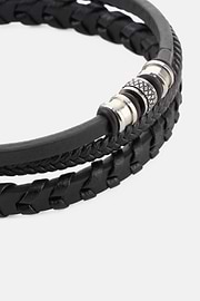 Braided Leather Bracelet, Black, thumb, 2