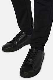 Black Leather Trainers with Logo, Black, hi-res