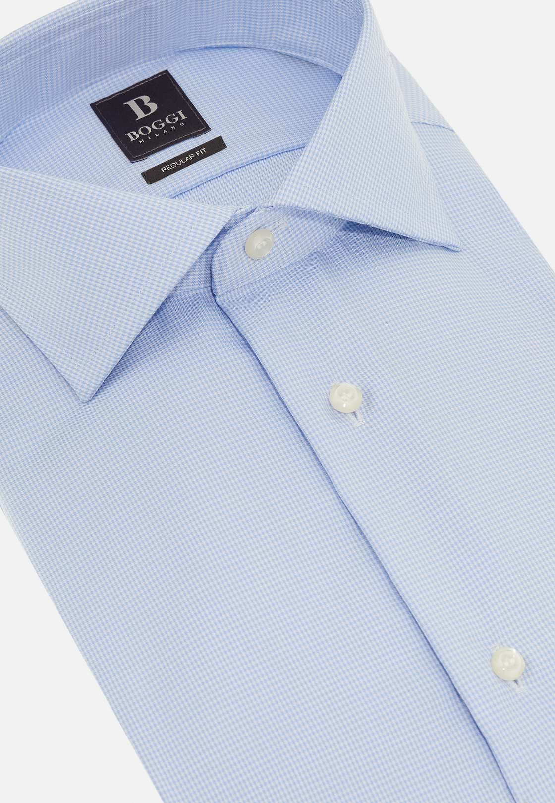 Regular Fit Houndstooth Cotton Shirt, Light Blue, hi-res