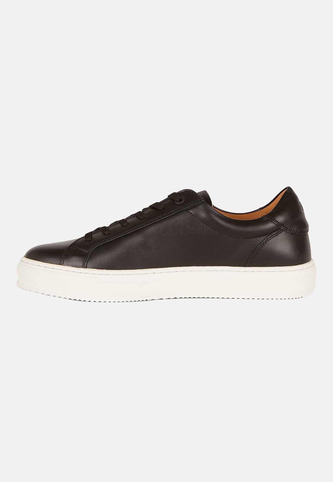 Black Leather Trainers, Black, hi-res