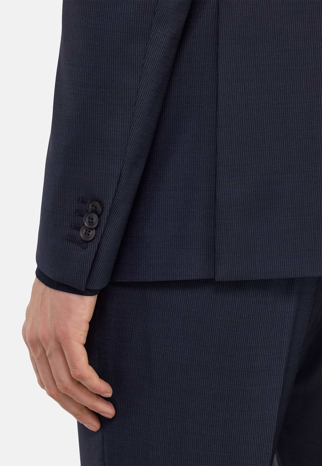 Fine Pinstripe Stretch Wool Suit, Navy blue, hi-res