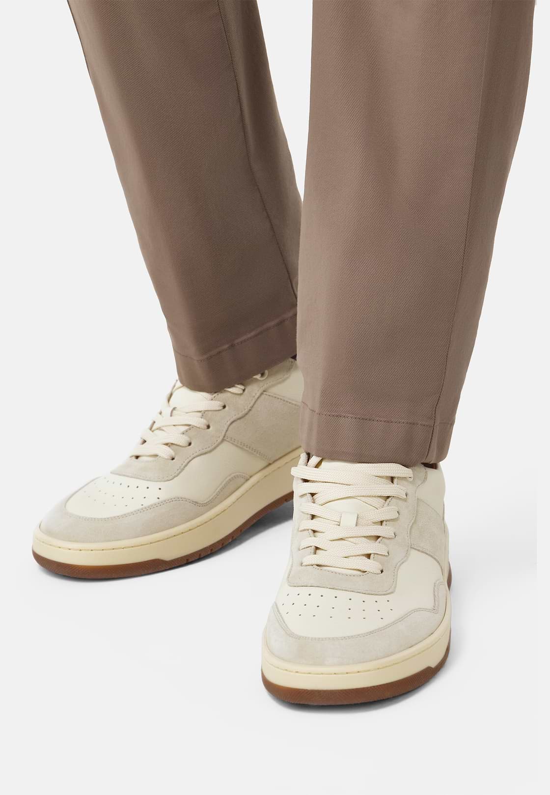 Sneakers In Pelle Bottalata, Beige, hi-res