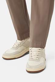 Sneakers In Pelle Bottalata, Beige, hi-res