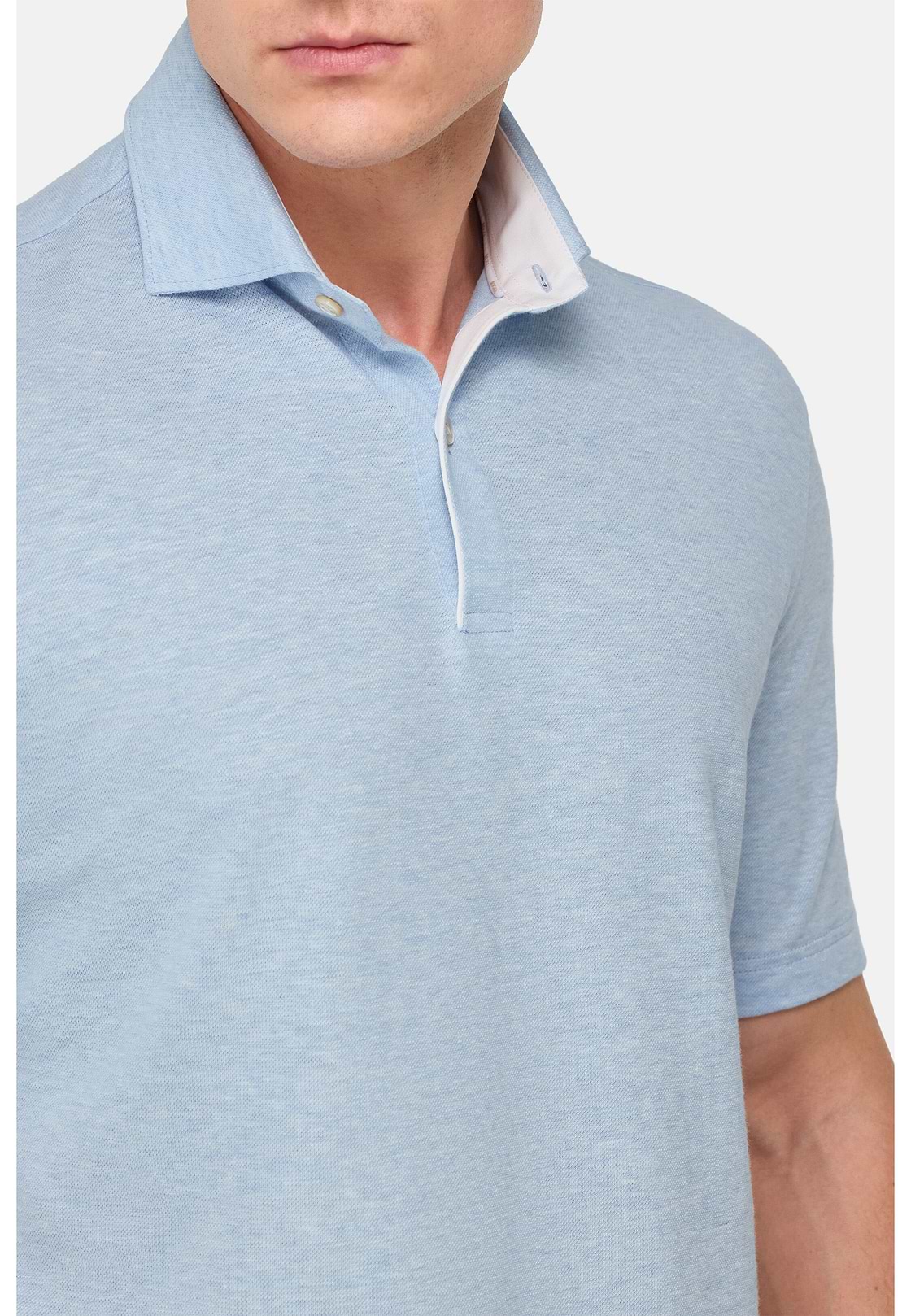 Cotton/Linen Piqué Polo Shirt, Light Blue, hi-res