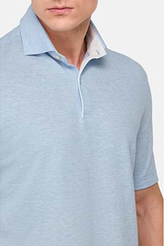 Cotton/Linen Piqué Polo Shirt, Light Blue, hi-res