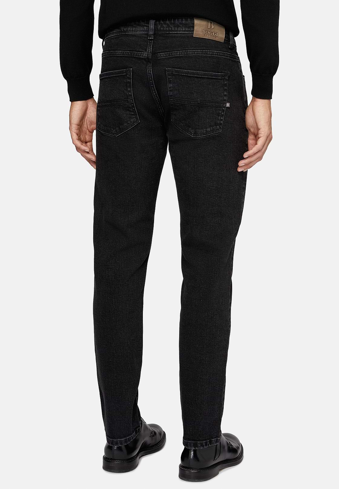 Zwarte stretch denim jeans, Black, hi-res