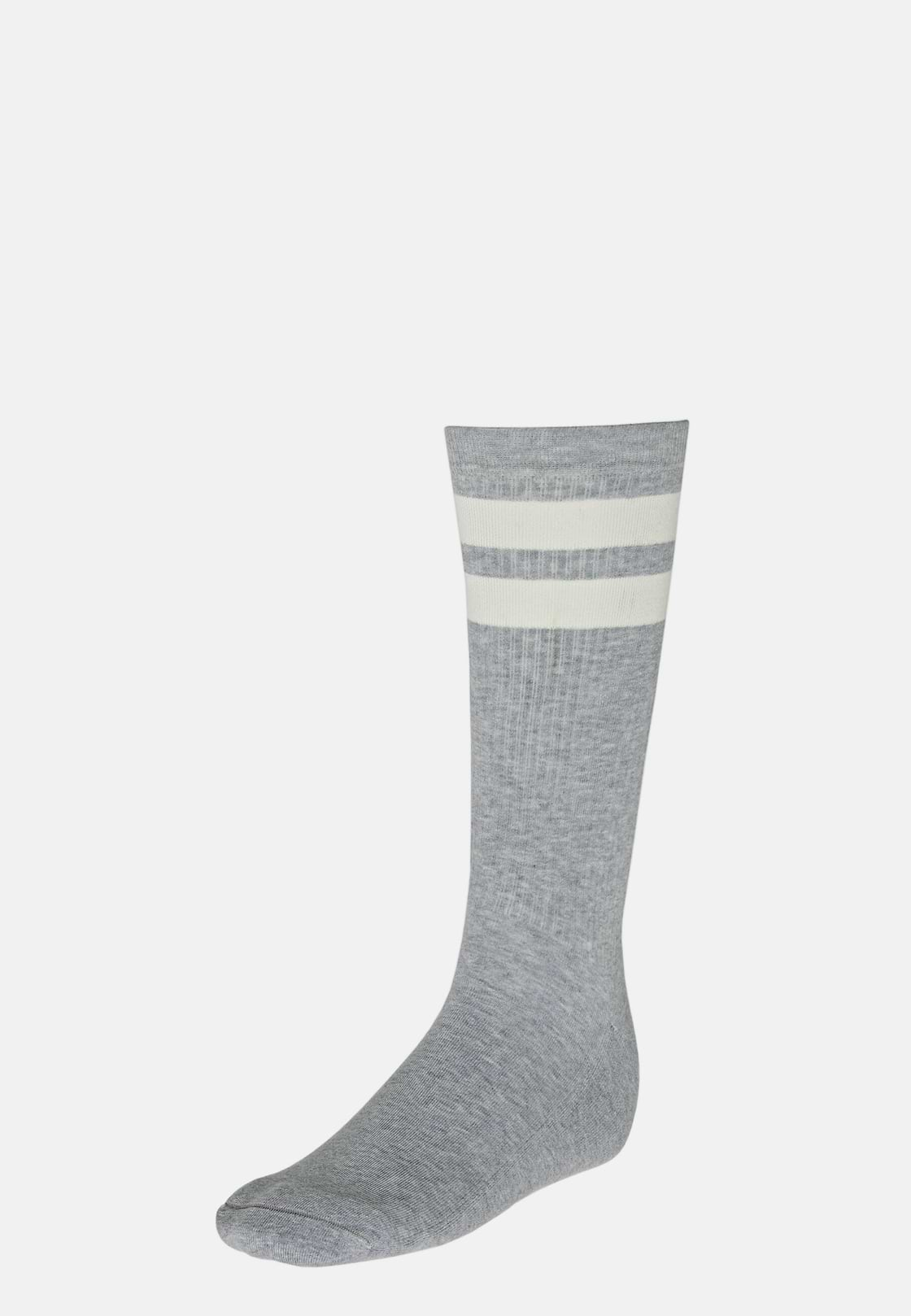 Chaussettes À Deux rayures En Coton Mélangé, Gris, hi-res