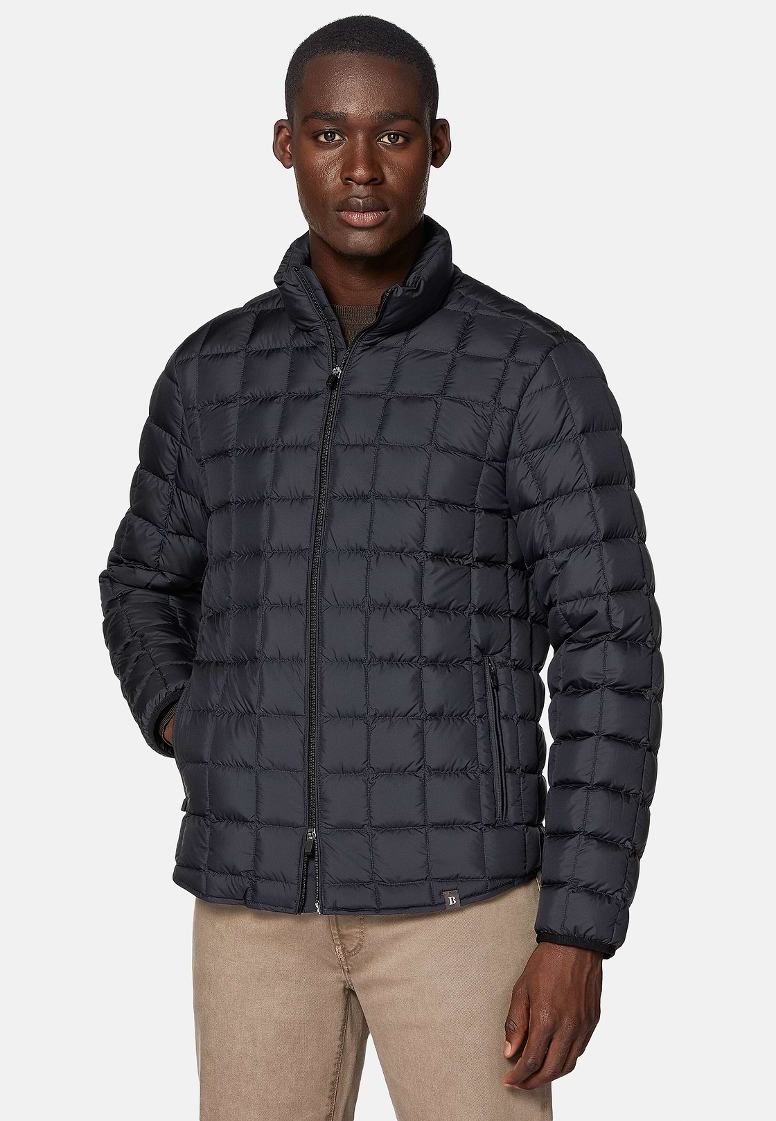 Bomber Jacket In Technical Fabric With Goose Down, Navy blue, hi-res