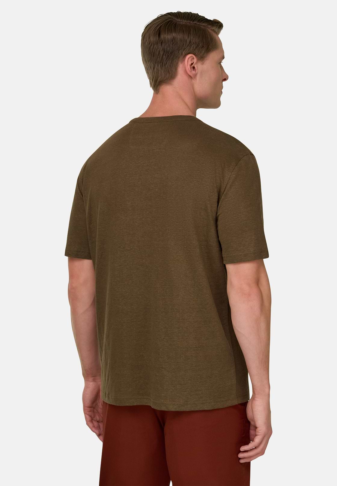 T-Shirt Aus Stretch-Leinen-Jersey, Braun, hi-res, 3