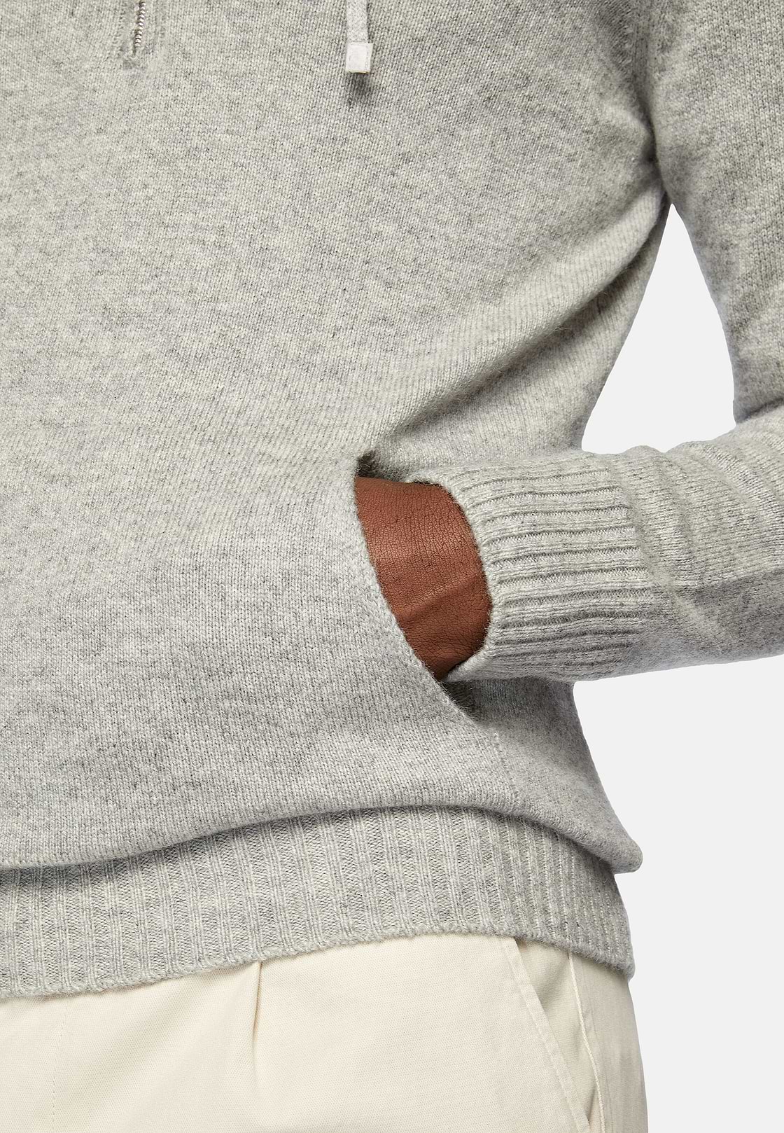 Grey Half Zip Hooded Jumper In Cashmere, Grey, hi-res