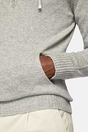 Grey Half Zip Hooded Jumper In Cashmere, Grey, hi-res