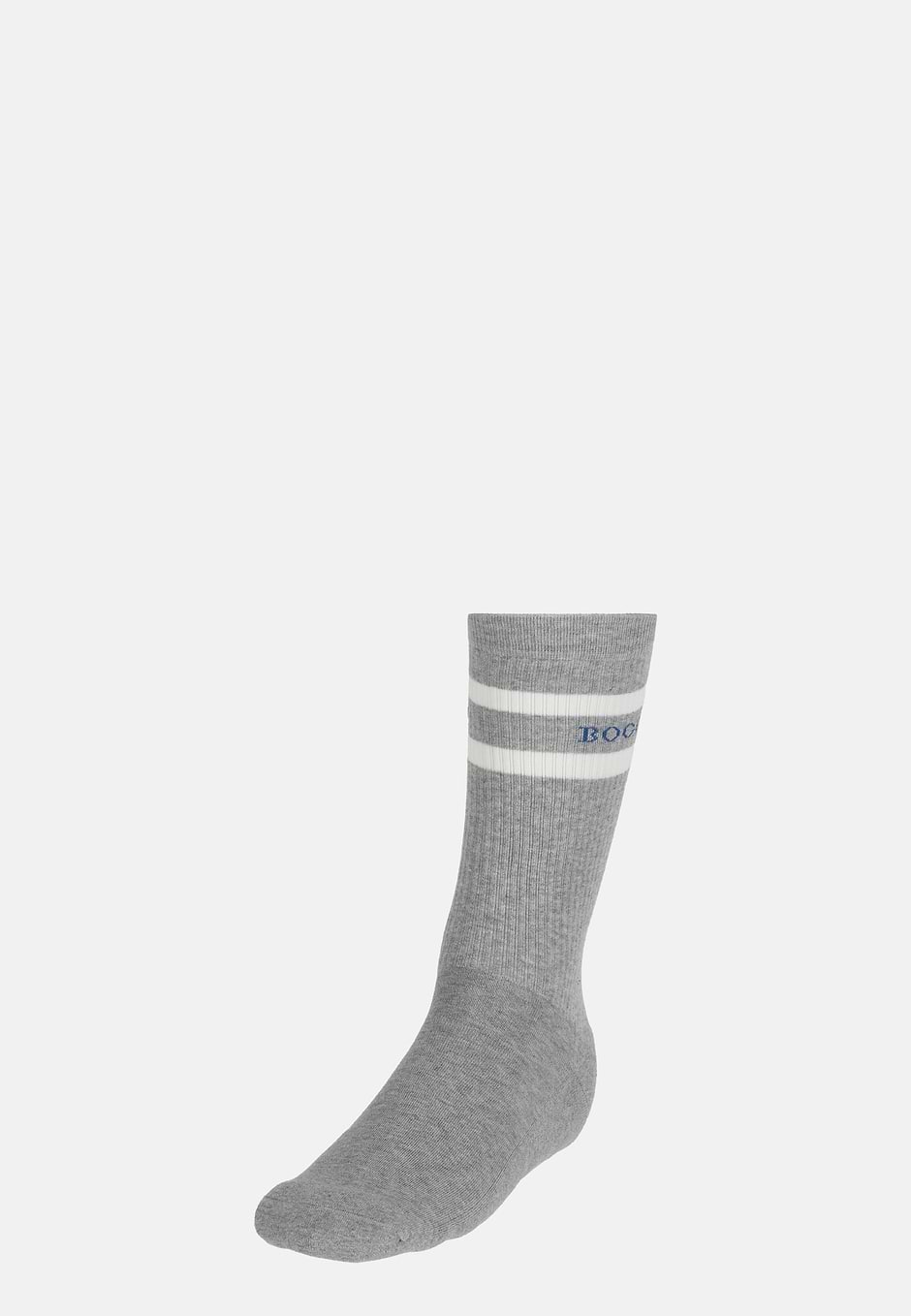 Cotton Blend Striped Logo Socks, Grey, hi-res
