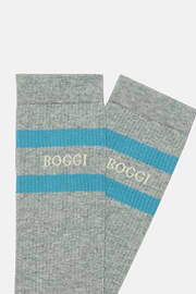 Cotton Blend Striped Logo Socks, Grey, hi-res