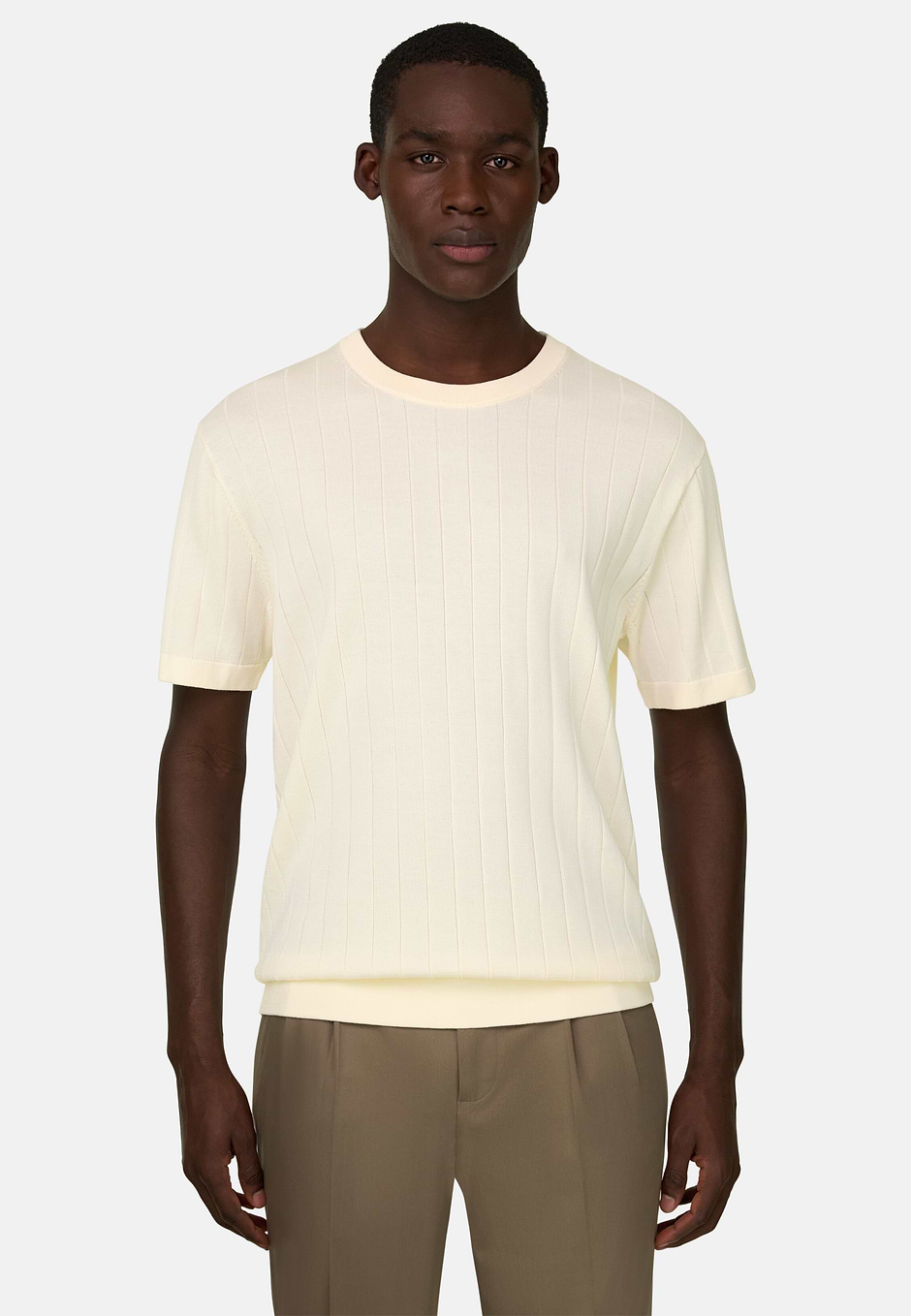 T-Shirt aus Baumwoll-Seiden-Strick, Creme, hi-res