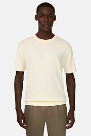 T-Shirt aus Baumwoll-Seiden-Strick, Creme, thumb, 1