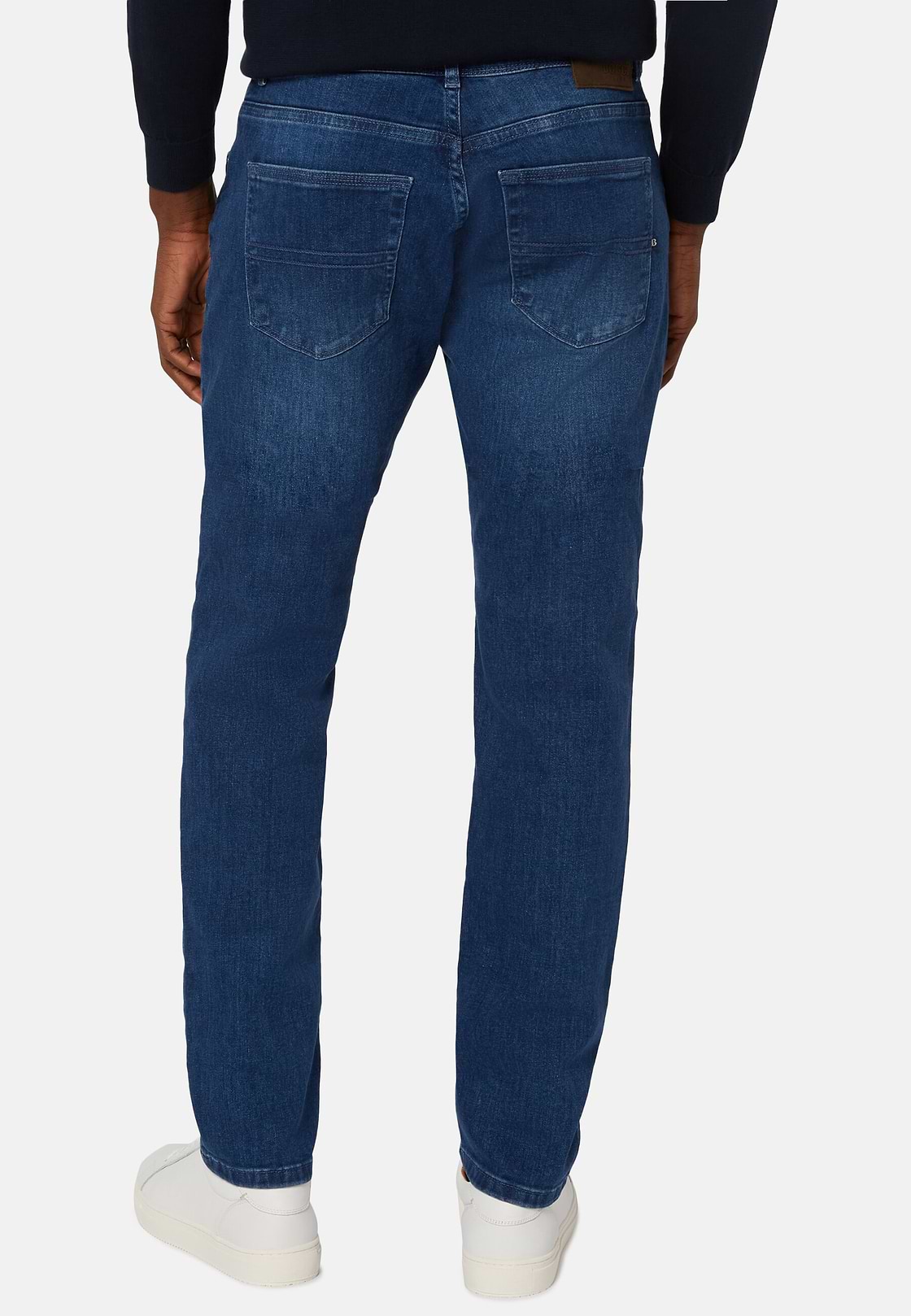 Jean En Denim Extensible Bleu À Délavage Moyen, Indigo, hi-res