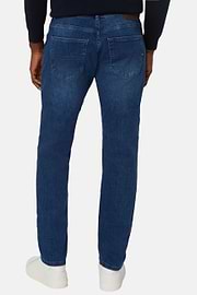 Jean En Denim Extensible Bleu À Délavage Moyen, Indigo, hi-res