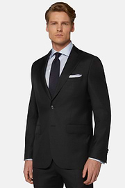 Charcoal Grey Super 130 Wool Jacket, Charcoal, hi-res