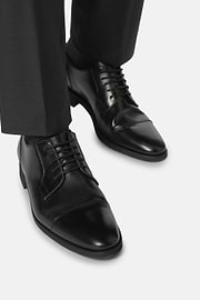 Leather Derby Shoes, Black, hi-res