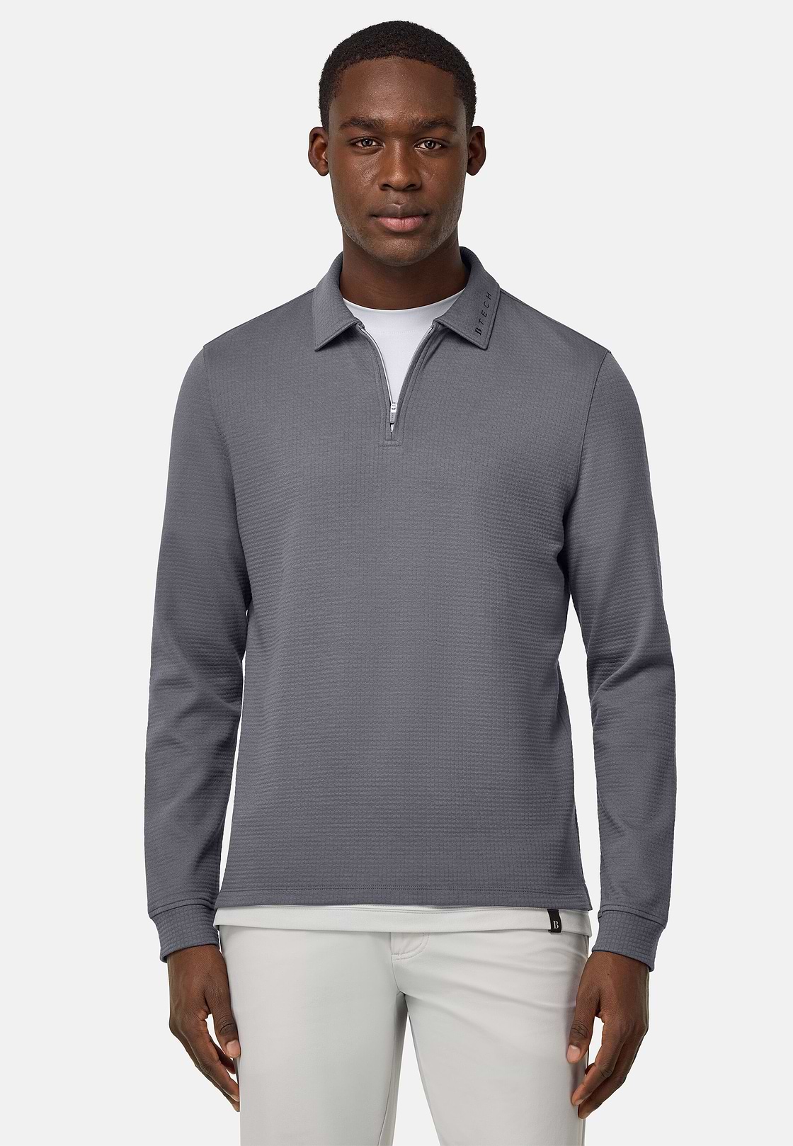 Half-Zip Sweatshirt in a Cotton Blend, Charcoal, hi-res