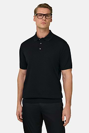 Polo Di Maglia In Cotone Seta, Nero, thumb, 1