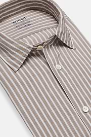 Camicia A Righe Marroni In Tencel Lino Regular Fit, Marrone, hi-res